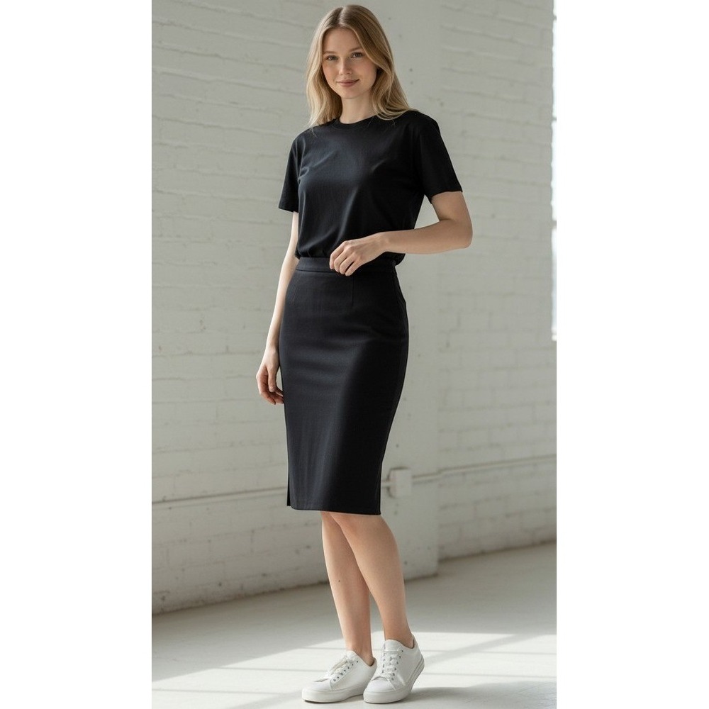 Anthropologie Pencil Skirt Womens 2 Black Excellent Essential Side Slit Stretch